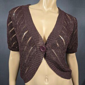 Y2K Brown Cropped Shrug Cardigan Sweater Size XL Short Sleeve Grunge Fairy Boho